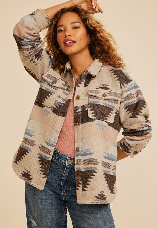 Southwestern Print Button Front Shacket