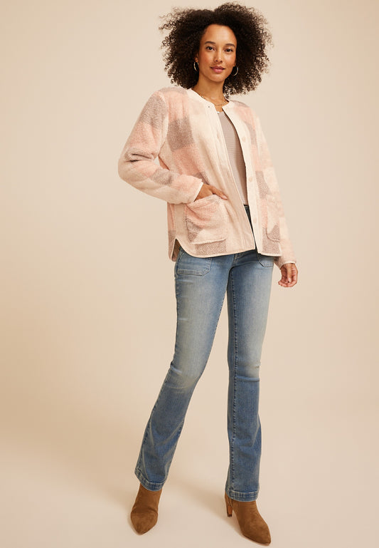 Plaid Sherpa Button Front Jacket