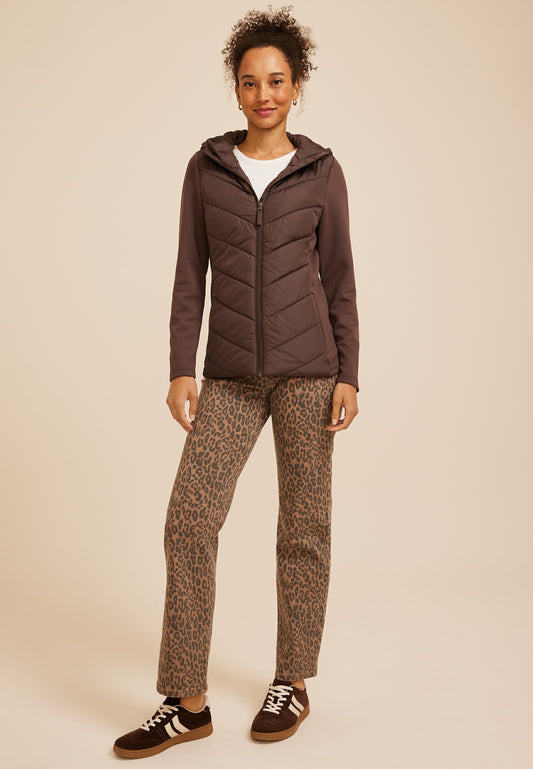 Hooded Knit Sleeve Puffer Jacket