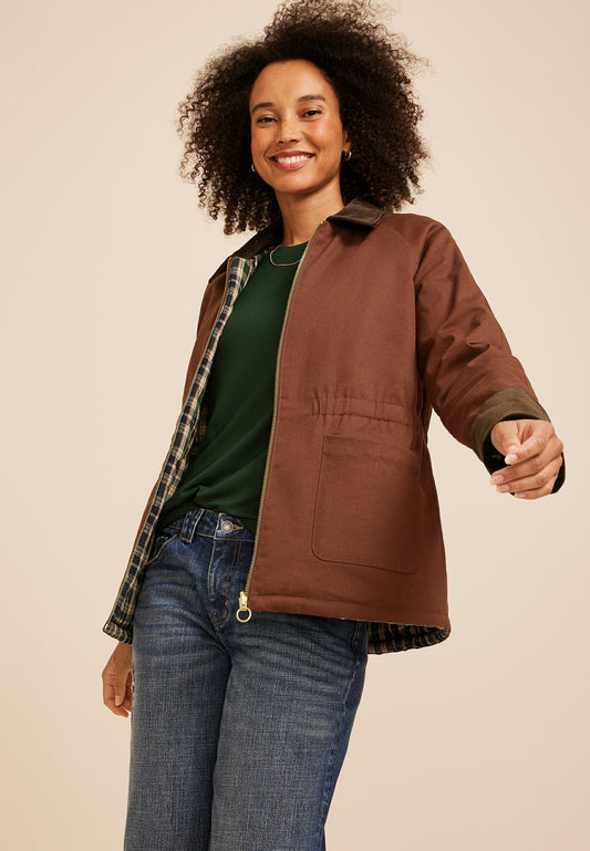 Reversible Plaid Quilted Barn Jacket