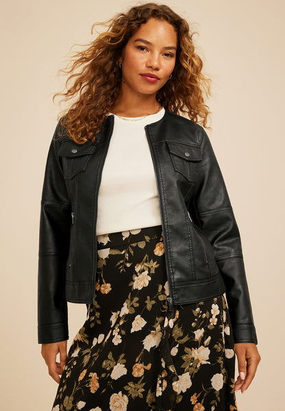 Faux Leather Trucker Jacket