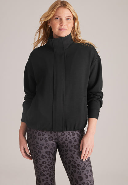 Scuba Knit Cinch Hem Bomber Jacket