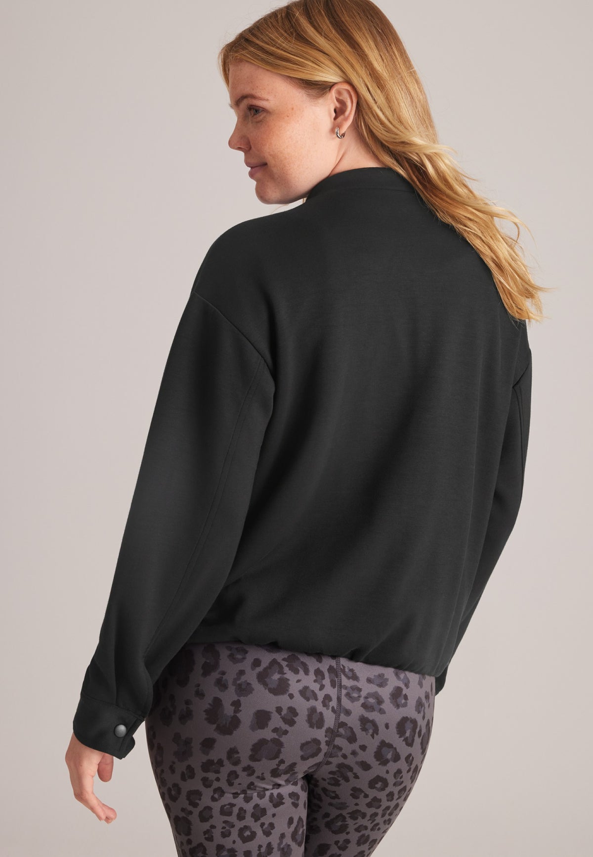 Scuba Knit Cinch Hem Bomber Jacket