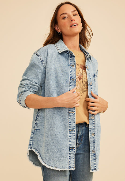 Acid Wash Fray Hem Denim Shacket