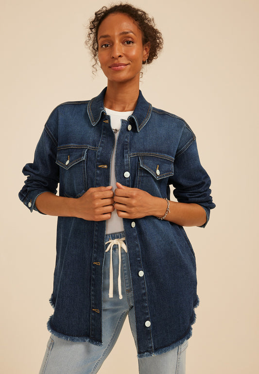 Dark Denim Fray Hem Oversized Shacket