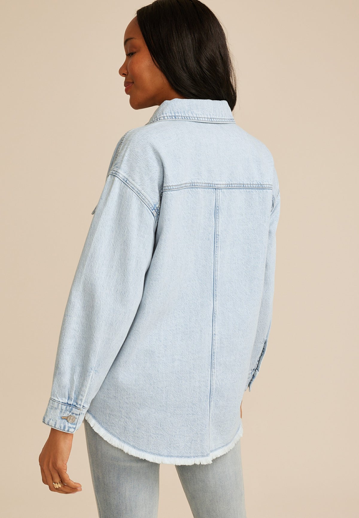 Light Wash Fray Hem Denim Shacket