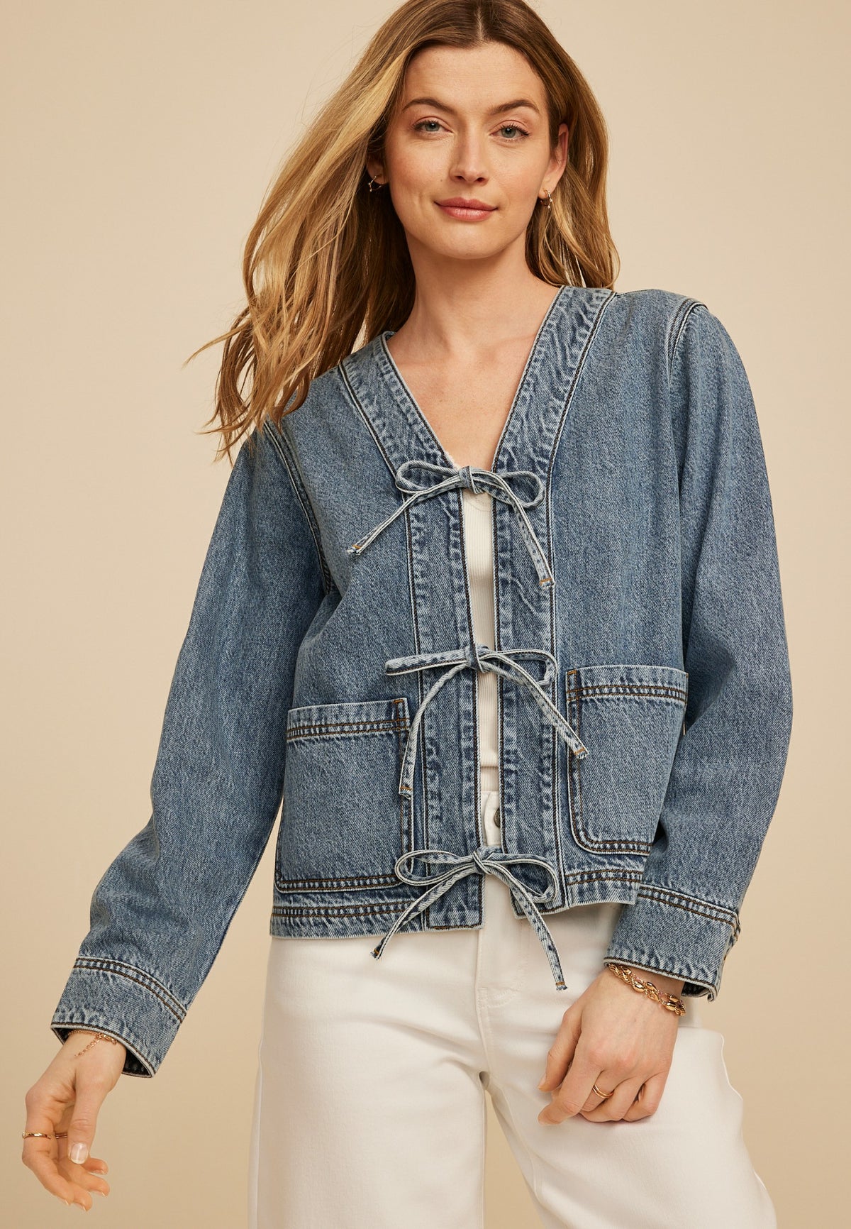 Triple Tie Front Denim Jacket