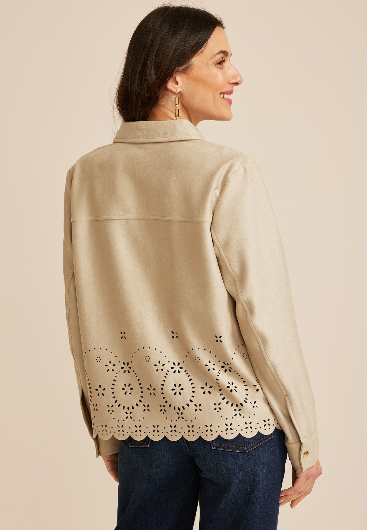 Faux Suede Scallop Hem Jacket