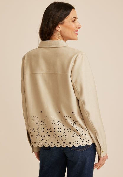 Faux Suede Scallop Hem Jacket