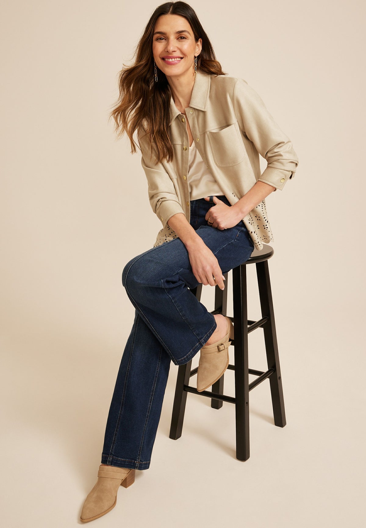 Faux Suede Scallop Hem Jacket