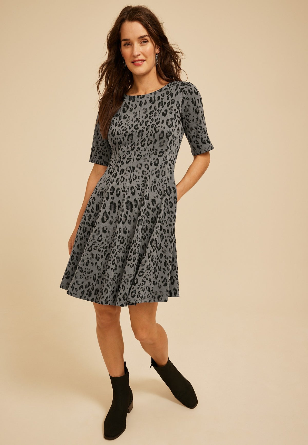 Pleated Animal Ponte Dress