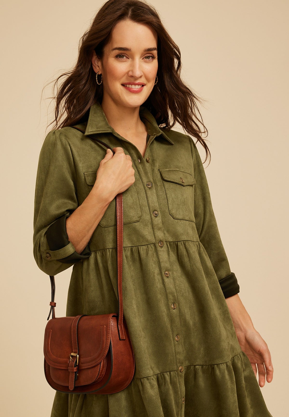 Faux Suede Tiered Babydoll Dress