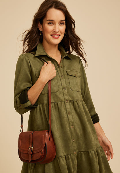 Faux Suede Tiered Babydoll Dress