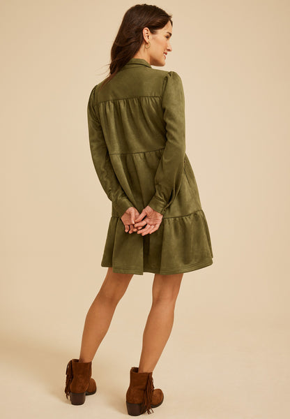 Faux Suede Tiered Babydoll Dress