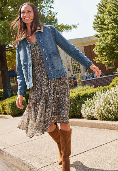 Floral Mesh Hanky Hem Midi Dress