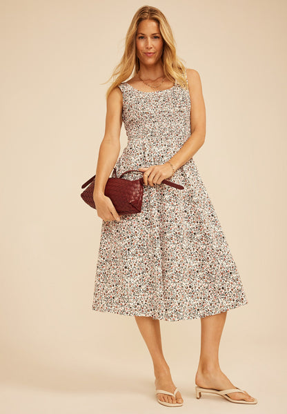 Bare Scoop Neck Smocked Midi Dress
