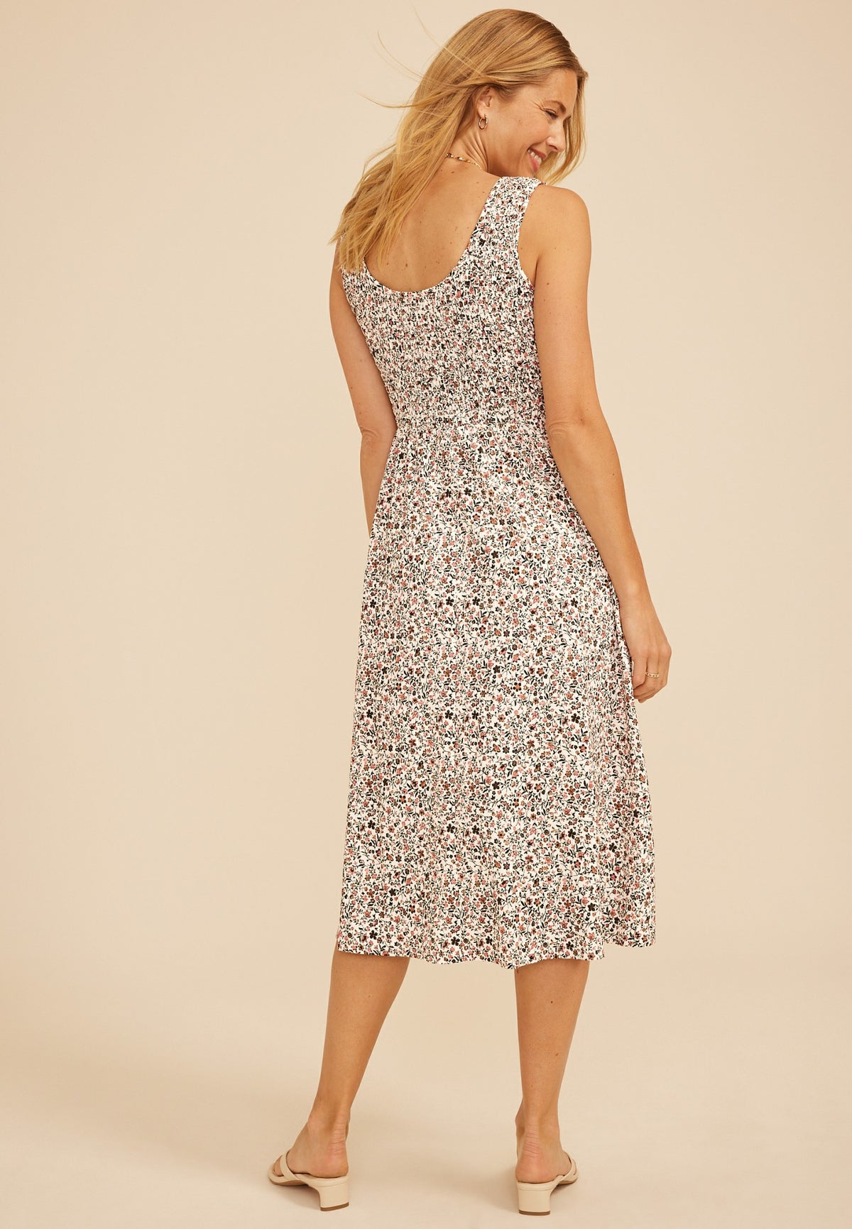 Bare Scoop Neck Smocked Midi Dress