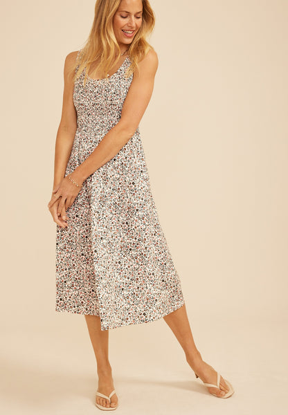 Bare Scoop Neck Smocked Midi Dress