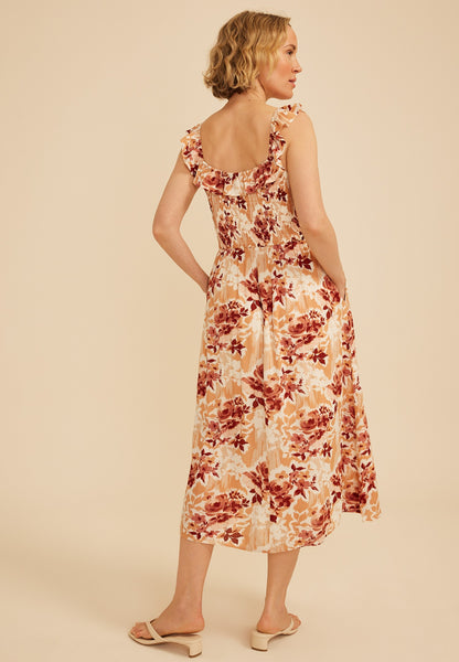 Flutter Sleeve Floral Gauze Midi Dress