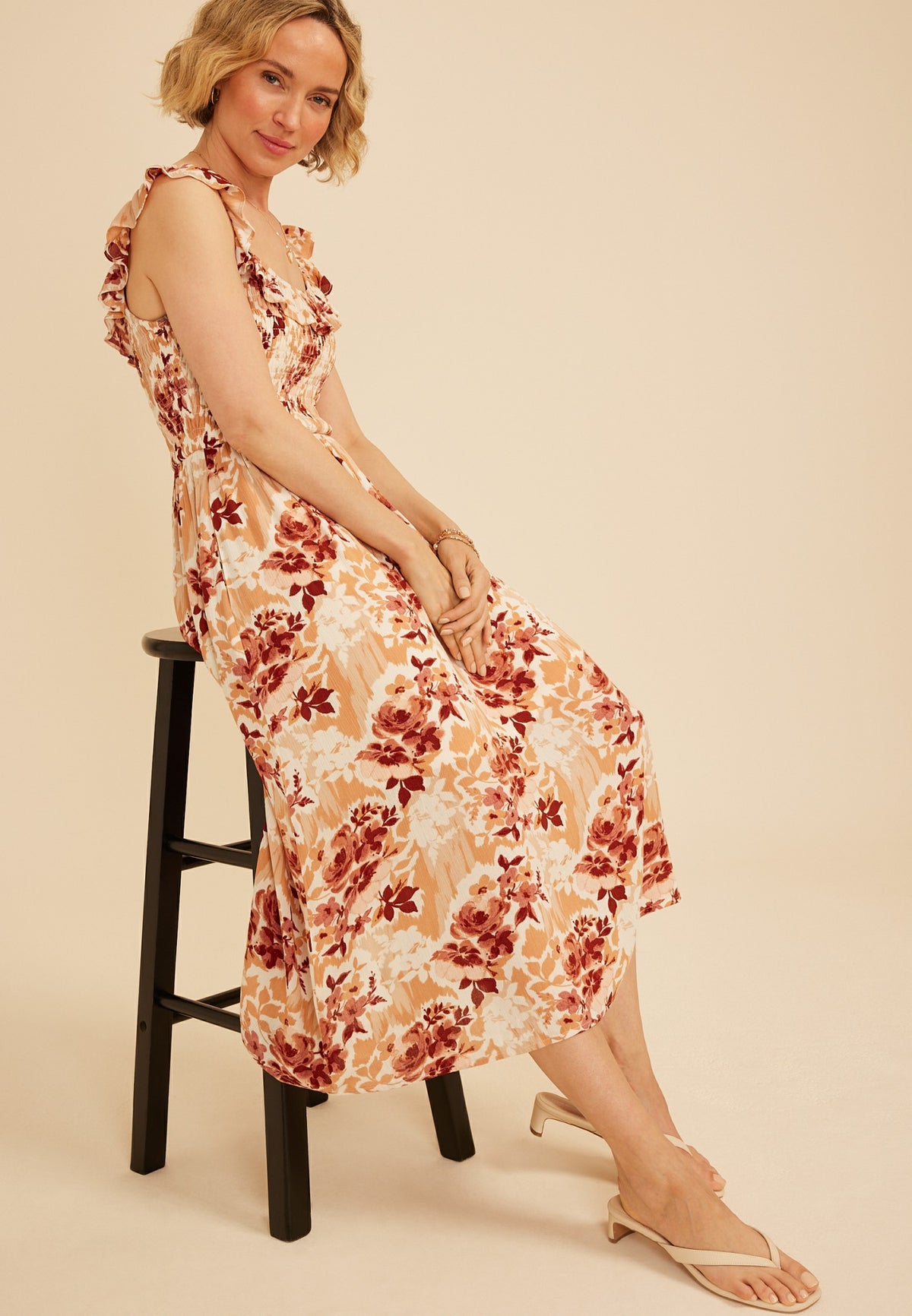 Flutter Sleeve Floral Gauze Midi Dress