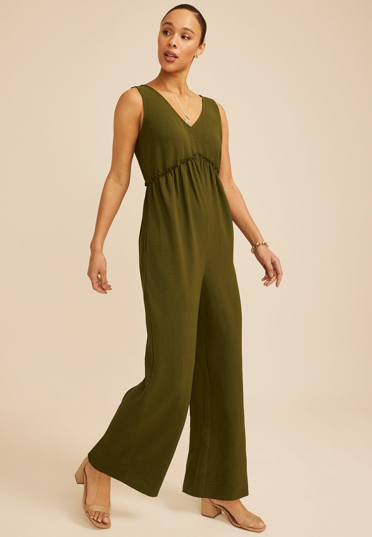 Bare Cool Crepe V Neck Jumpsuit