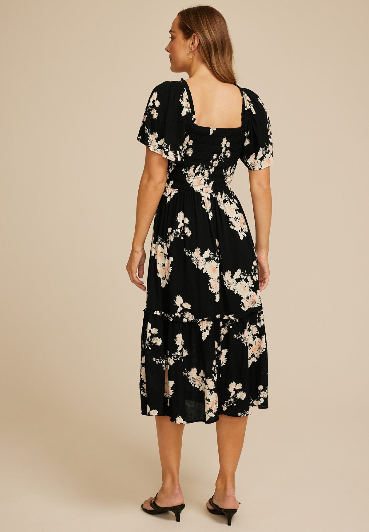 Floral Smocked Flutter Sleeve Midi Dress