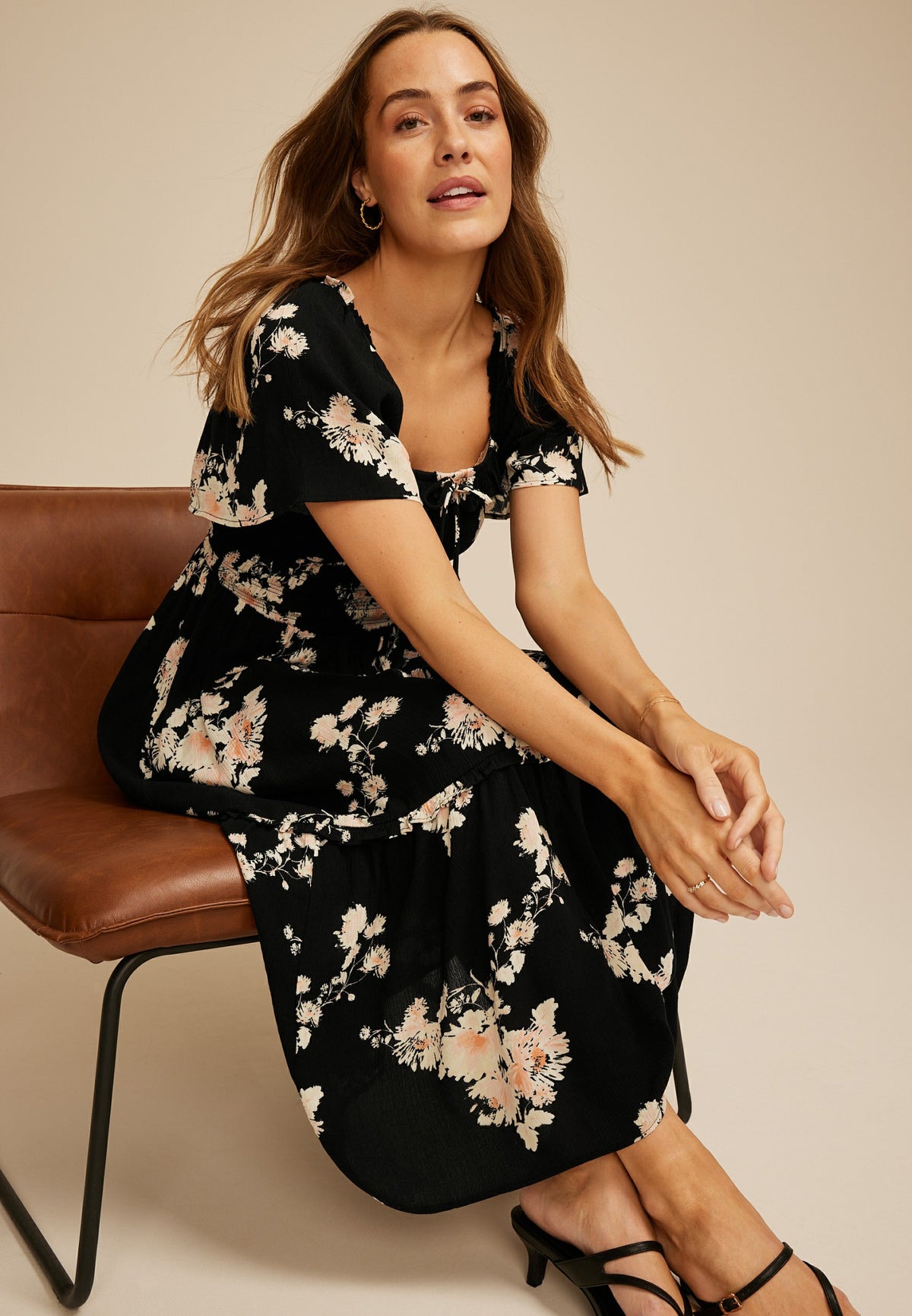 Floral Smocked Flutter Sleeve Midi Dress