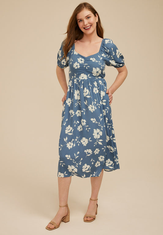 Floral Sweetheart Bubble Sleeve Dress