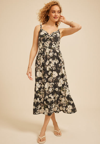 Bare V Neck Knot Front Midi Dress