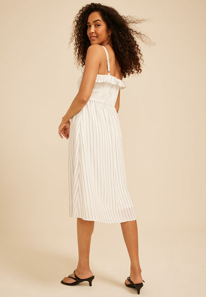 Bare Striped Ruffle Midi Dress