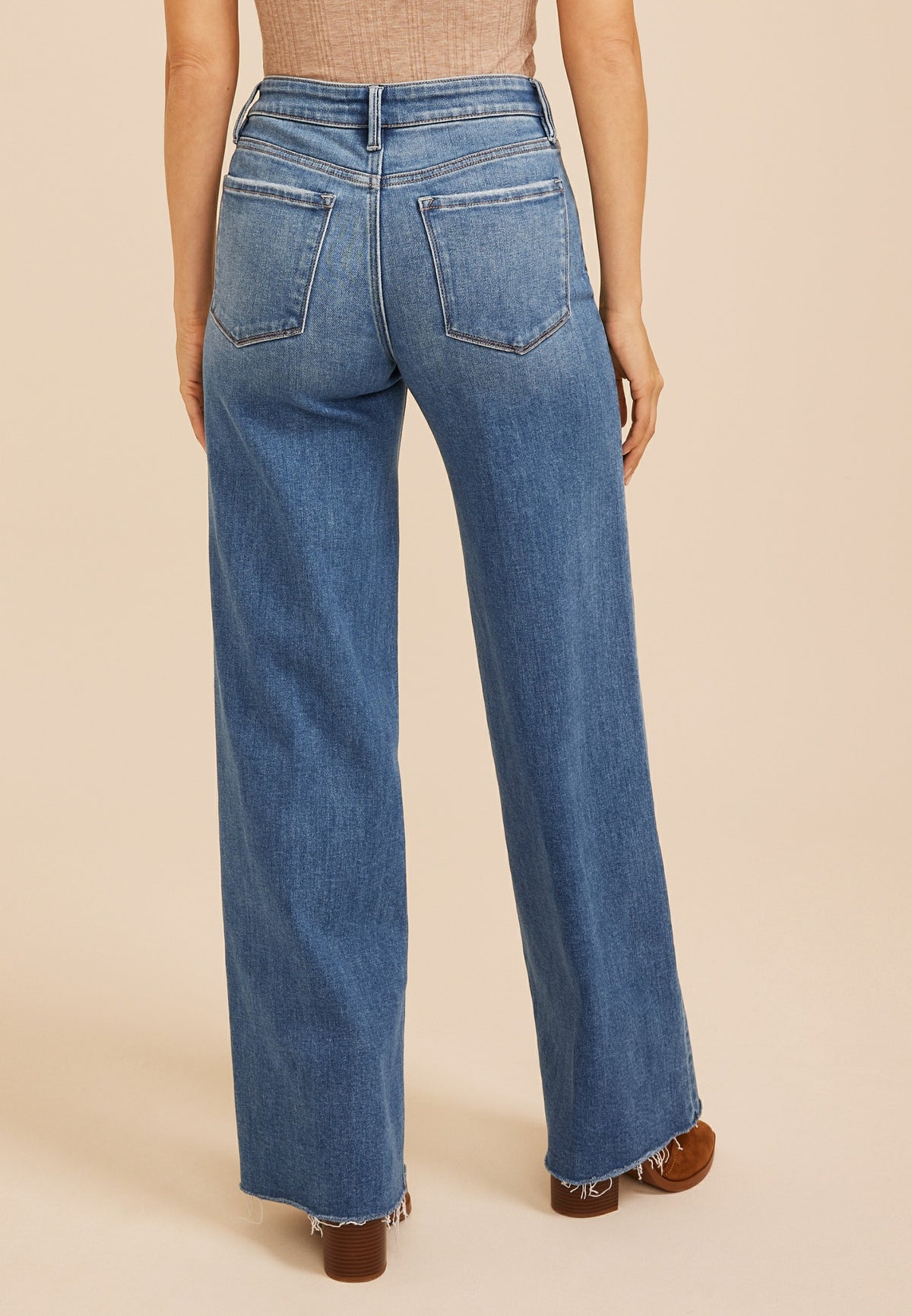 Flying Monkey™ Mid Rise Raw Hem Wide Leg Jeans