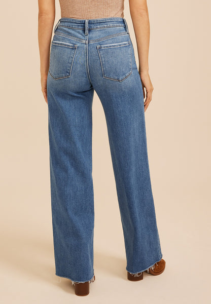 Flying Monkey™ Mid Rise Raw Hem Wide Leg Jeans