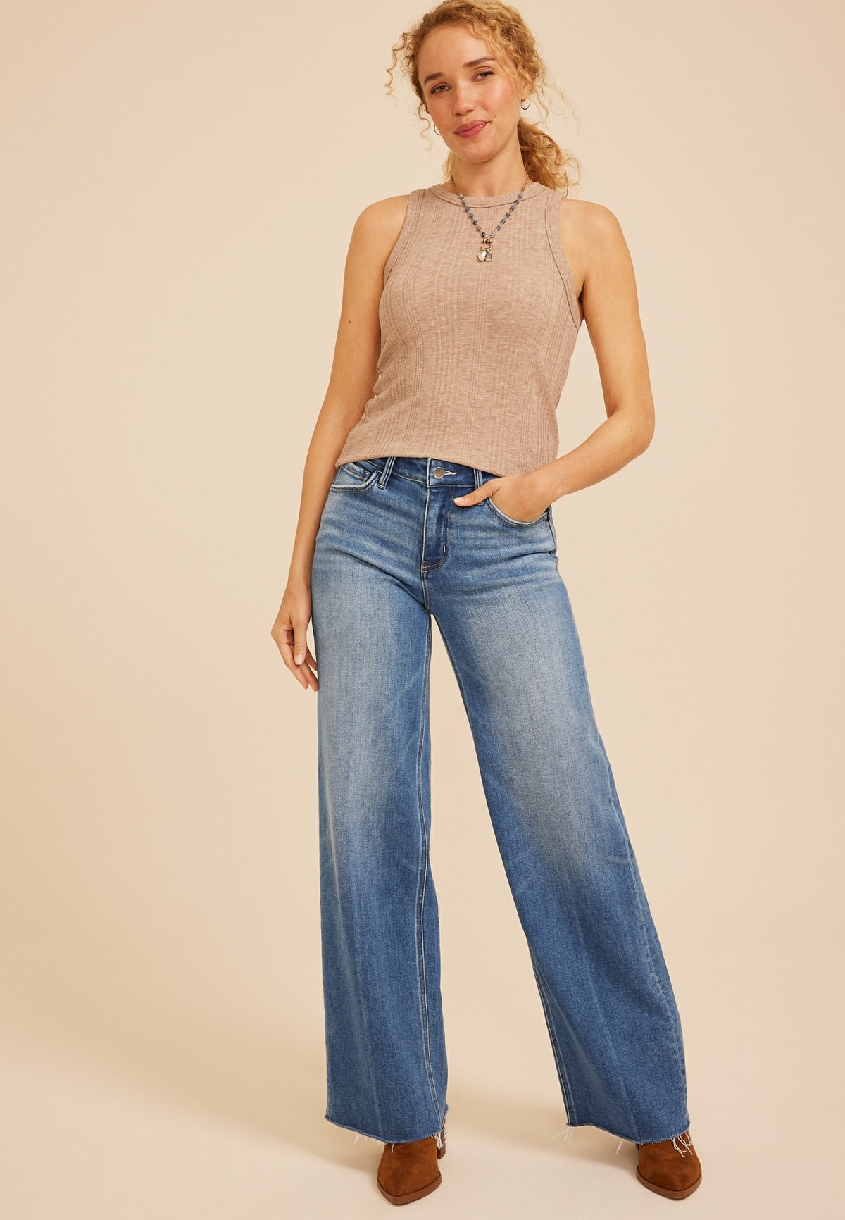 Flying Monkey™ Mid Rise Raw Hem Wide Leg Jeans