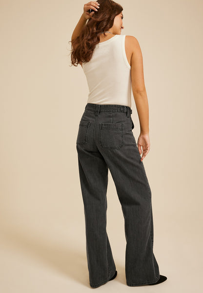 KanCan™ High Rise Black Slim Wide Leg Jean