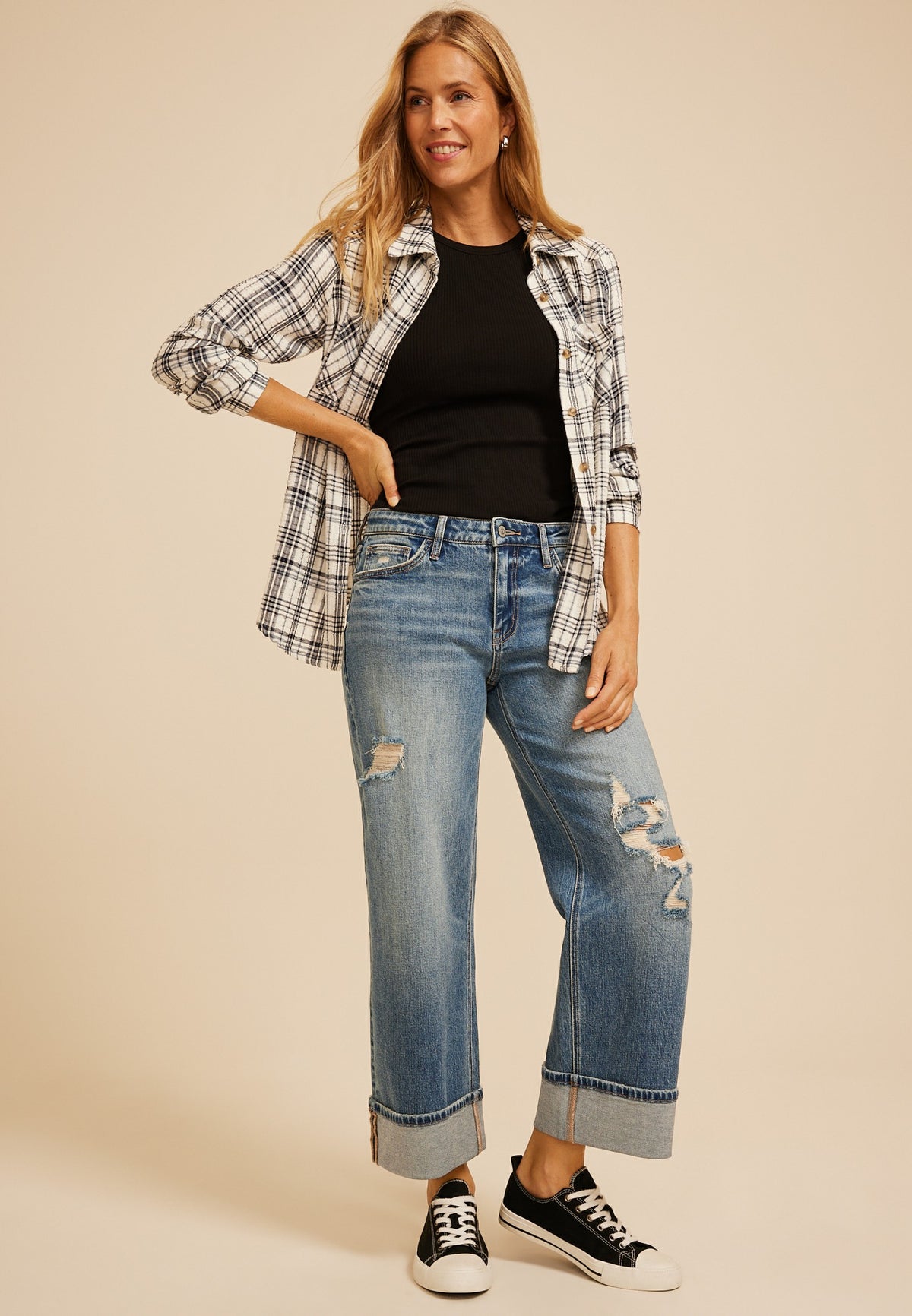 Flying Monkey™ Mid Rise Cuffed Hem Ankle Wide Leg Jean