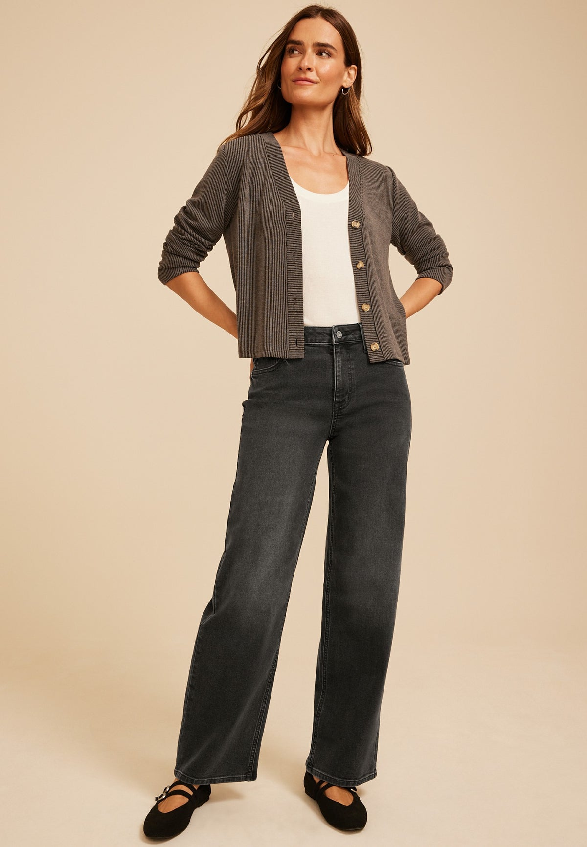edgely™ High Rise Adjustable Waist Black Wide Leg Jean