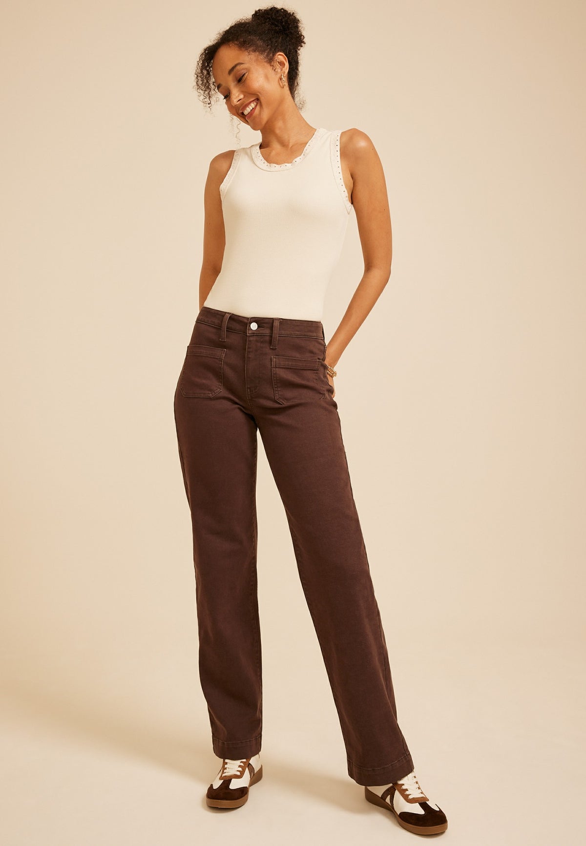 m jeans by maurices™ High Rise Patch Pocket Wide Leg Jean