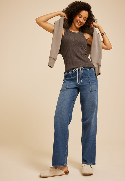 m jeans by maurices™ High Rise Dark Knit Pull On Wide Leg Jean