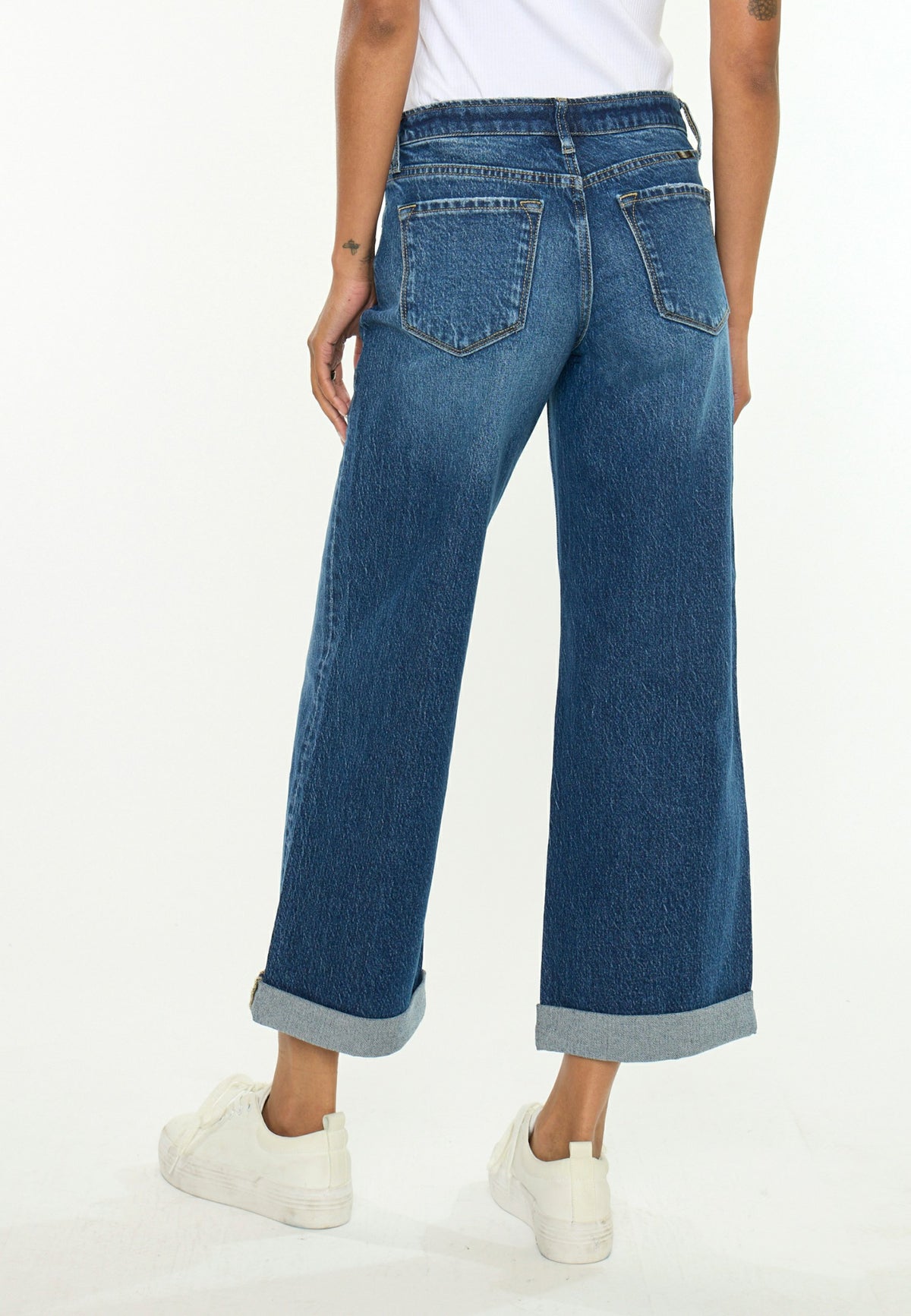 KanCan™ Mid Rise Mini Roll Hem Wide Leg Jean