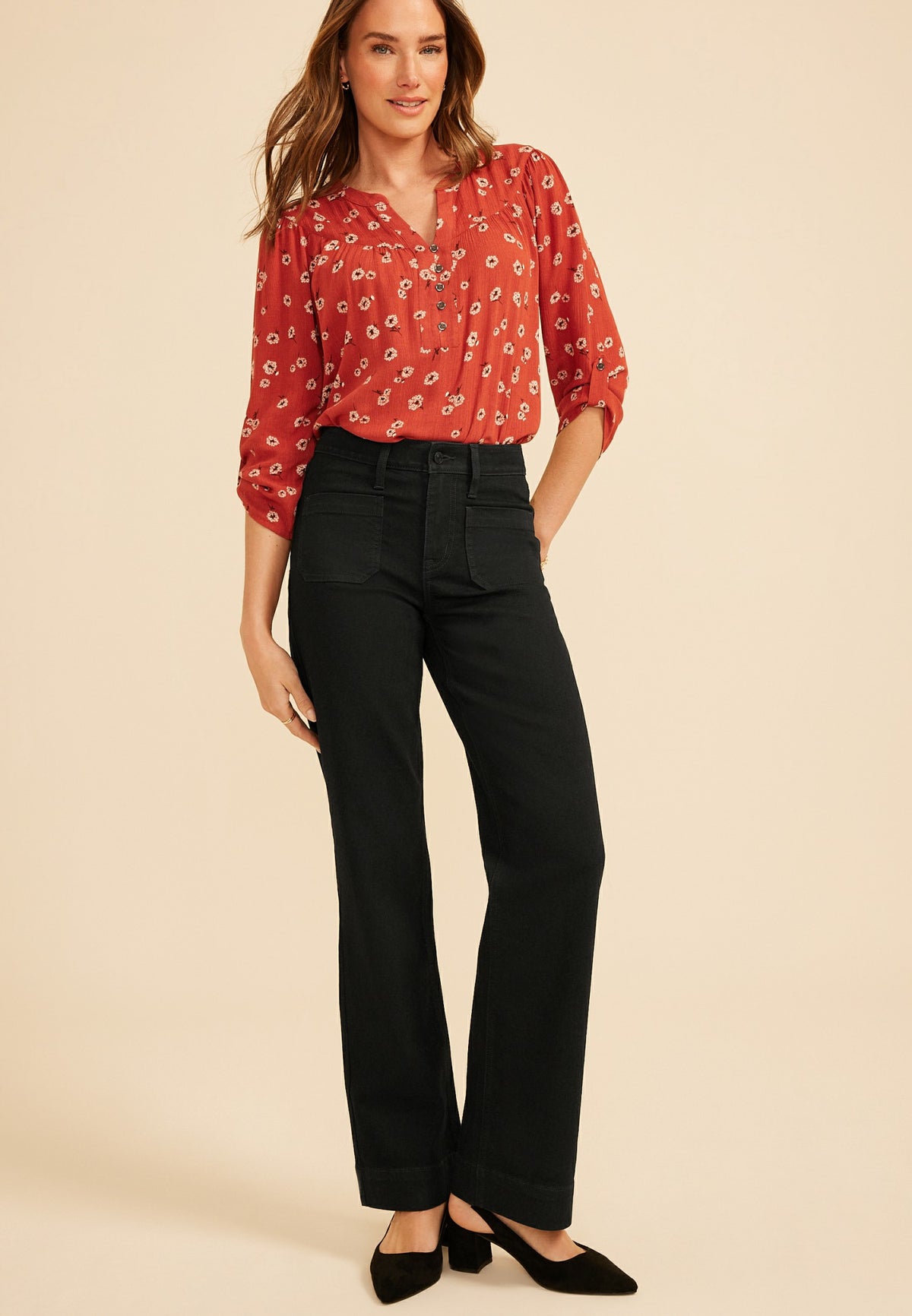 m jeans by maurices™ Black High Rise Patch Pocket Wide Leg Jean