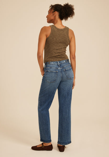 edgely™ High Rise Open Ripped Adjustable Waist Wide Leg Jean