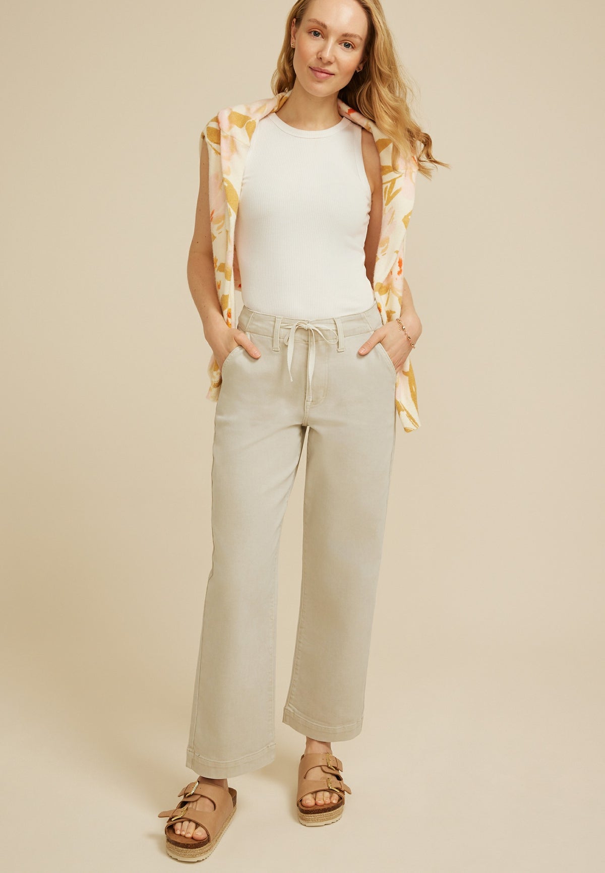 m jeans by maurices™ Mid Rise Tie Waist Wide Leg Ankle Jean