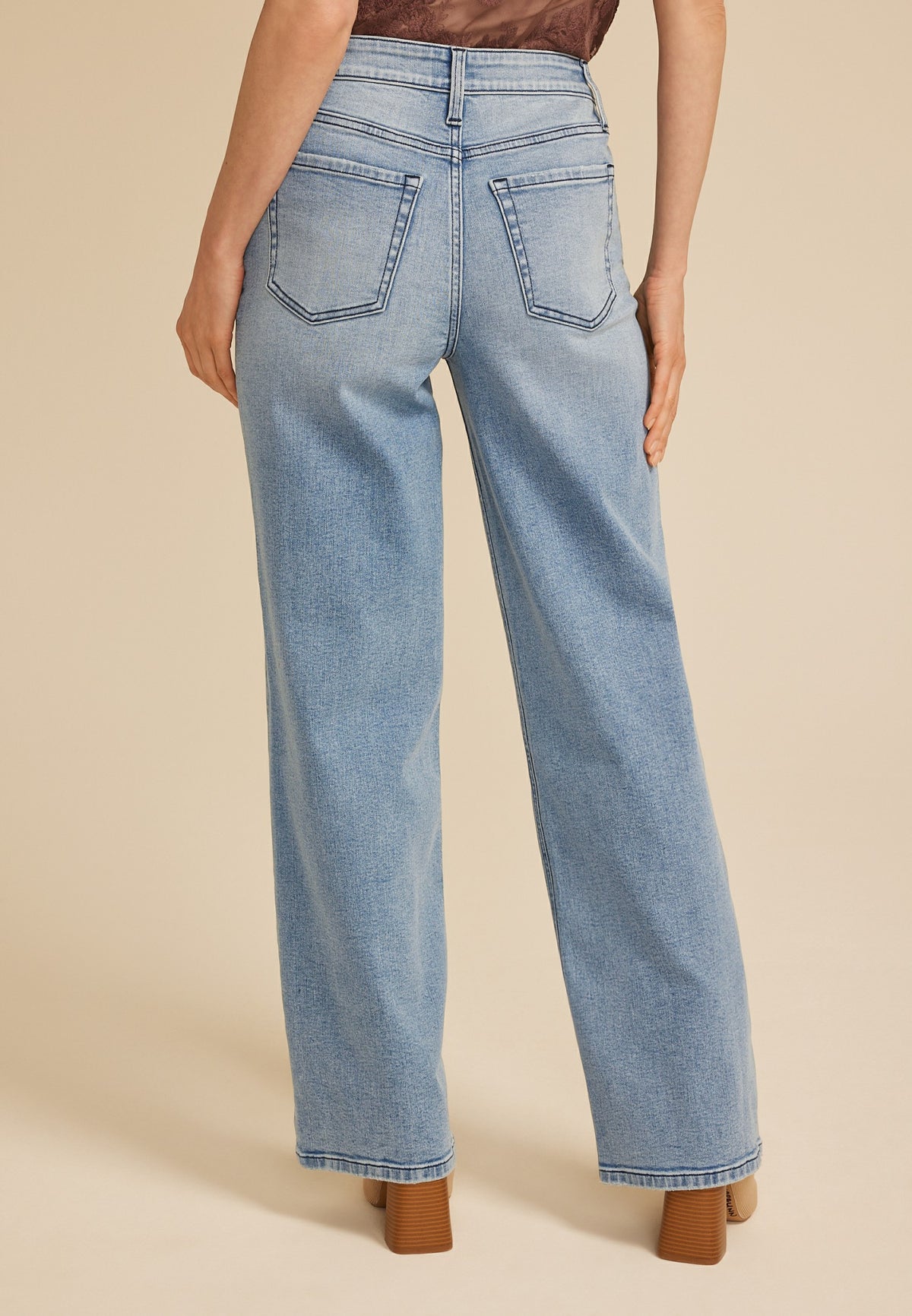 High Rise Side Seam Wide Leg Jean