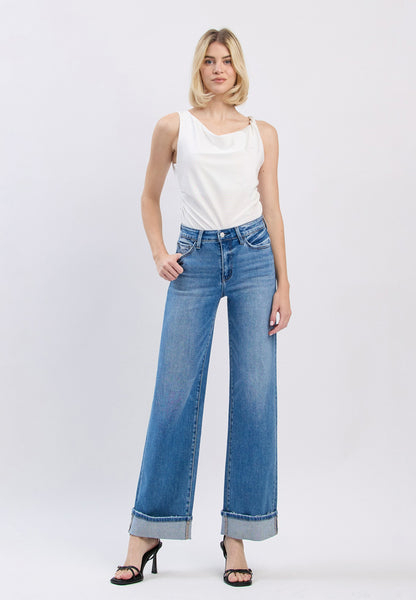 Flying Monkey™ High Rise Cuffed Hem Wide Leg Jean