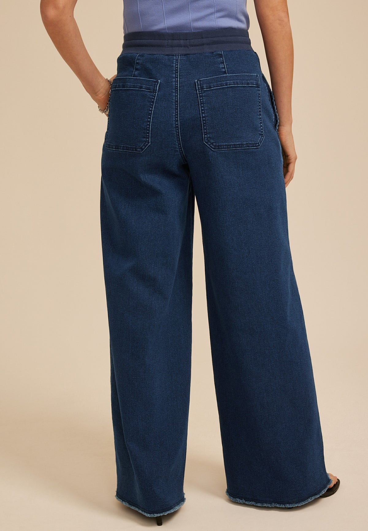 Dark Knit Seamed Pull On Wide Leg Jean