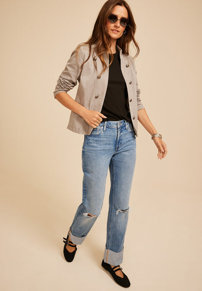 edgely™ High Rise Ripped Cuff Hem Relaxed Straight Jean