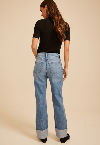 edgely™ High Rise Ripped Cuff Hem Relaxed Straight Jean