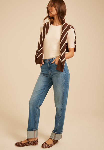 edgely™ High Rise Tinted Cuff Hem Relaxed Straight Jean