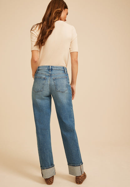 edgely™ High Rise Tinted Cuff Hem Relaxed Straight Jean
