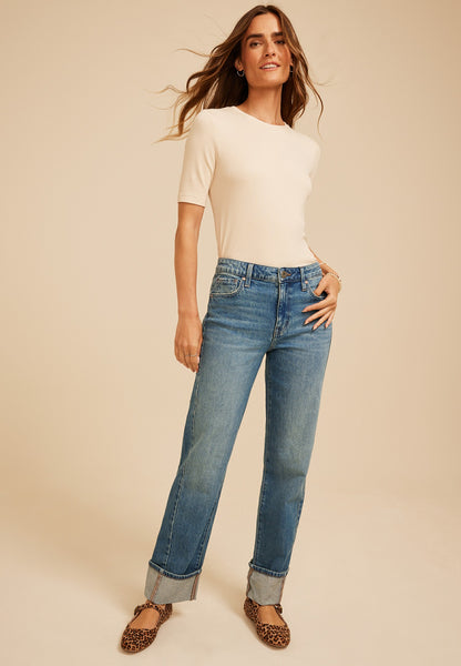 edgely™ High Rise Tinted Cuff Hem Relaxed Straight Jean